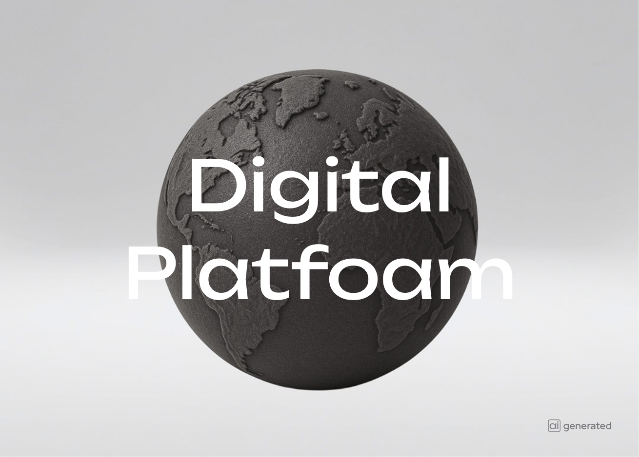 Dunkler 3D-Globus mit Kontinenten und Schriftzug „Digital Platform“